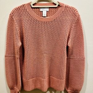 NORDSTROM NWOT 100% CASHMERE LOOSE KNIT SWEATER W/ PUFF SLEEVES IN DUSTY PINK